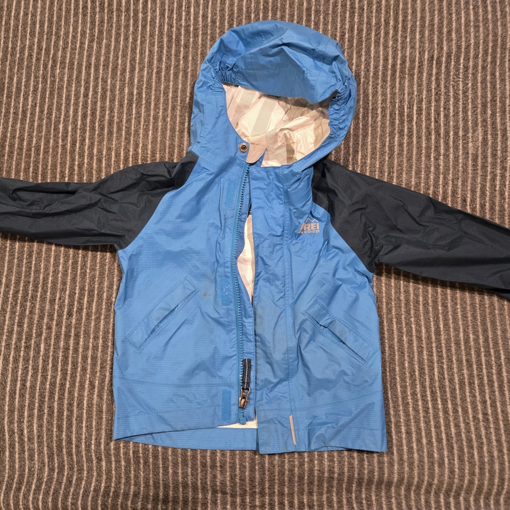 REI Kids Blue and Navy Hooded Rain Jacket